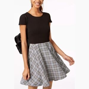 B. DARLIN Juniors' Solid & Plaid Fit & Flare Dress
